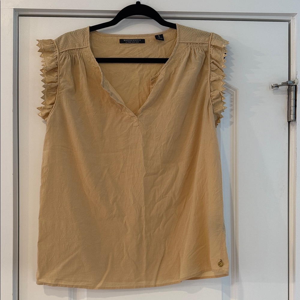 Tan Ruffled Sleeve Blouse